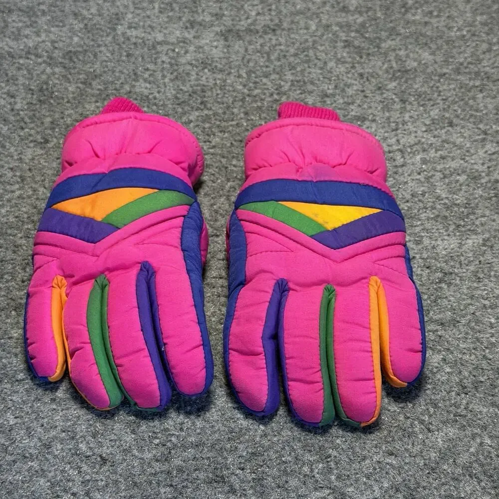 Vintage 1990s Fleece Lined Bright Colored Winter Ski Snow Gloves Warm Cozy Comfy